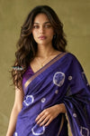 Prakruti ~ Designer Pure Banana Silk Saree in Dark Blue & Pink