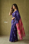 Prakruti ~ Designer Pure Banana Silk Saree in Dark Blue & Pink