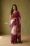 Prakruti ~ Designer Pure Banana Silk Saree in Maroon & White
