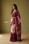 Prakruti ~ Designer Pure Banana Silk Saree in Maroon & White