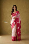 Prakruti ~ Designer Pure Banana Silk Saree in Pink & White