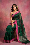 Chandani Chanderi ~ Handwoven Pure Silk Chanderi Saree In Bottle Green - Govt. Silk Mark Certified