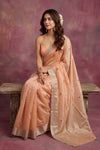 Chandani Chanderi ~ Handwoven Pure Silk Chanderi Saree In Peach - Govt. Silk Mark Certified