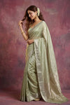 Chandani Chanderi ~ Handwoven Pure Silk Chanderi Saree In Pistachio Green - Govt. Silk Mark Certified