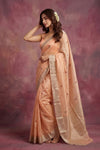 Chandani Chanderi ~ Handwoven Pure Silk Chanderi Saree In Peach - Govt. Silk Mark Certified
