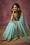 Chandani Chanderi ~ Handwoven Pure Silk Chanderi Saree In Sea Blue - Govt. Silk Mark Certified
