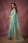Chandani Chanderi ~ Handwoven Pure Silk Chanderi Saree In Sea Blue - Govt. Silk Mark Certified