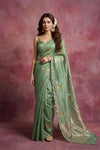 Chandani Chanderi ~ Handwoven Pure Silk Chanderi Saree In Sage Green - Govt. Silk Mark Certified