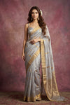 Chandani Chanderi ~ Handwoven Pure Silk Chanderi Saree In Cloud Gray - Govt. Silk Mark Certified