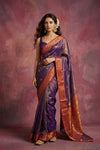 Chandani Chanderi ~ Handwoven Pure Silk Chanderi Saree In Dual Tone Purple - Govt. Silk Mark Certified