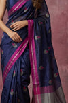 Chandani Chanderi ~ Handwoven Pure Silk Chanderi Saree In Navy Blue - Govt. Silk Mark Certified