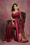 Chandani Chanderi ~ Handwoven Pure Silk Chanderi Saree In Maroon - Govt. Silk Mark Certified