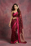 Chandani Chanderi ~ Handwoven Pure Silk Chanderi Saree In Maroon - Govt. Silk Mark Certified