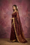 Chandani Chanderi ~ Handwoven Pure Silk Chanderi Saree In Brown - Govt. Silk Mark Certified
