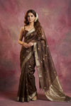 Chandani Chanderi ~ Handwoven Pure Silk Chanderi Saree In Taupe Brown - Govt. Silk Mark Certified