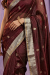 Chandani Chanderi ~ Handwoven Pure Silk Chanderi Saree In Maroon - Govt. Silk Mark Certified