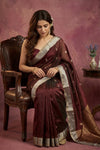 Chandani Chanderi ~ Handwoven Pure Silk Chanderi Saree In Maroon - Govt. Silk Mark Certified