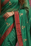 Chandani Chanderi ~ Handwoven Pure Silk Chanderi Saree In Dark Green - Govt. Silk Mark Certified