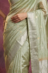 Chandani Chanderi ~ Handwoven Pure Silk Chanderi Saree In Pistachio Green - Govt. Silk Mark Certified