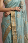 Chandani Chanderi ~ Handwoven Pure Silk Chanderi Saree In Sea Blue - Govt. Silk Mark Certified