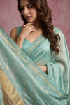 Chandani Chanderi ~ Handwoven Pure Silk Chanderi Saree In Celeste Blue  - Govt. Silk Mark Certified