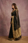 Chandani Chanderi ~ Handwoven Pure Silk Chanderi Saree In Black - Govt. Silk Mark Certified