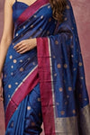 Chandani Chanderi ~ Handwoven Pure Silk Chanderi Saree In Blue - Govt. Silk Mark Certified