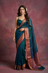 Chandani Chanderi ~ Handwoven Pure Silk Chanderi Saree In Peacock Blue - Govt. Silk Mark Certified
