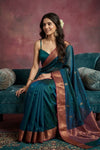 Chandani Chanderi ~ Handwoven Pure Silk Chanderi Saree In Peacock Blue - Govt. Silk Mark Certified