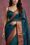 Chandani Chanderi ~ Handwoven Pure Silk Chanderi Saree In Peacock Blue - Govt. Silk Mark Certified