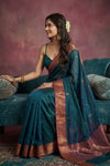 Chandani Chanderi ~ Handwoven Pure Silk Chanderi Saree In Peacock Blue - Govt. Silk Mark Certified