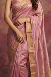 Chandani Chanderi ~ Handwoven Pure Silk Chanderi Saree In Pastel Pink - Govt. Silk Mark Certified