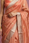 Chandani Chanderi ~ Handwoven Pure Silk Chanderi Saree In Peach Orange - Govt. Silk Mark Certified