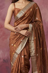 Chandani Chanderi ~ Handwoven Pure Silk Chanderi Saree In Dark Bronze - Govt. Silk Mark Certified