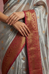 Chandani Chanderi ~ Handwoven Pure Silk Chanderi Saree In Gray - Govt. Silk Mark Certified