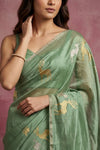 Chandani Chanderi ~ Handwoven Pure Silk Chanderi Saree In Sage Green - Govt. Silk Mark Certified