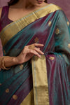 Chandani Chanderi ~ Handwoven Pure Silk Chanderi Saree In Dual Tone Blue Green - Govt. Silk Mark Certified