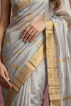 Chandani Chanderi ~ Handwoven Pure Silk Chanderi Saree In Cloud Gray - Govt. Silk Mark Certified