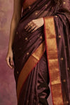 Chandani Chanderi ~ Handwoven Pure Silk Chanderi Saree In Brown - Govt. Silk Mark Certified