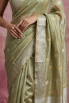 Chandani Chanderi ~ Handwoven Pure Silk Chanderi Saree In Sage Green - Govt. Silk Mark Certified