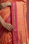 Chandani Chanderi ~ Handwoven Pure Silk Chanderi Saree In Peachy Orange - Govt. Silk Mark Certified