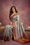 Chandani Chanderi ~ Handwoven Pure Silk Chanderi Saree In Gray - Govt. Silk Mark Certified