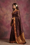 Chandani Chanderi ~ Handwoven Pure Silk Chanderi Saree In Brown - Govt. Silk Mark Certified