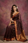 Chandani Chanderi ~ Handwoven Pure Silk Chanderi Saree In Brown - Govt. Silk Mark Certified