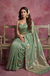 Chandani Chanderi ~ Handwoven Pure Silk Chanderi Saree In Sage Green - Govt. Silk Mark Certified