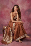 Chandani Chanderi ~ Handwoven Pure Silk Chanderi Saree In Dark Bronze - Govt. Silk Mark Certified