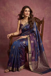 Chandani Chanderi ~ Handwoven Pure Silk Chanderi Saree In Dual Tone Blue - Govt. Silk Mark Certified