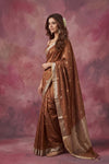 Chandani Chanderi ~ Handwoven Pure Silk Chanderi Saree In Dark Bronze - Govt. Silk Mark Certified