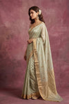 Chandani Chanderi ~ Handwoven Pure Silk Chanderi Saree In Pistachio - Govt. Silk Mark Certified