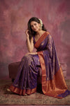 Chandani Chanderi ~ Handwoven Pure Silk Chanderi Saree In Dual Tone Purple - Govt. Silk Mark Certified